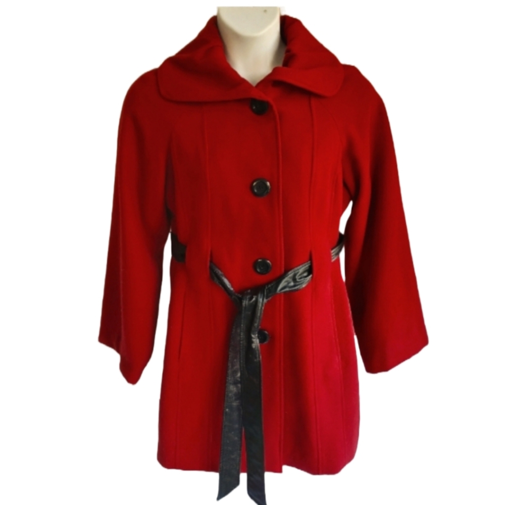WOMAN'S RED AND BLACK GEORGE PEA COAT (1X)
